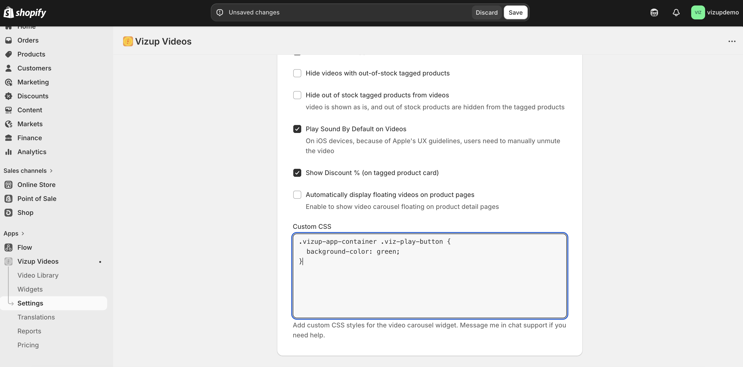 Custom CSS in Advanced Settings