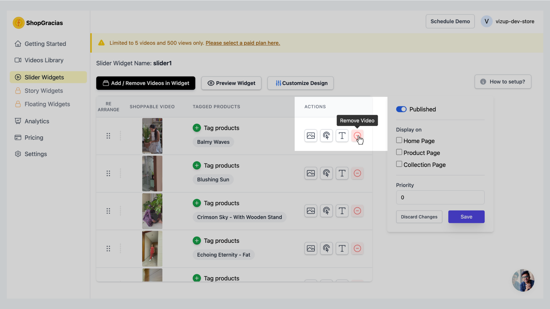 Remove Video from Widget